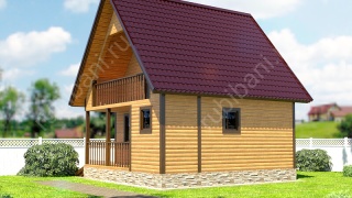 Баня из бруса 6×6 с мансардой и террасой (Б-30), 36 м²