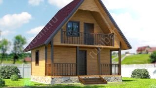 Баня из бруса 6×4 с террасой и балконом (Б-3), 24 м²
