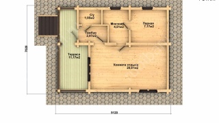 Баня из оцилиндрованного бревна 7×9 м (ББ-45), 63 м²