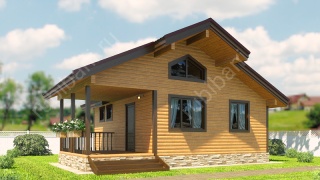 Баня из бруса 6×8 с террасой и чердаком (Б-62), 48 м²