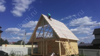 Баня из бруса 6×4 с террасой и балконом (Б-3), 24 м²
