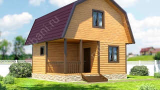 Баня из бруса 6×6 с террасой и мансардой (Б-27), 36 м²