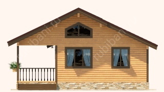 Баня из бруса 6×8 с террасой и чердаком (Б-62), 48 м²