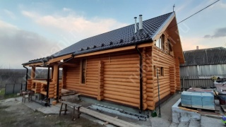 Дом-баня 8×8 с террасой и мансардой, 64 м²