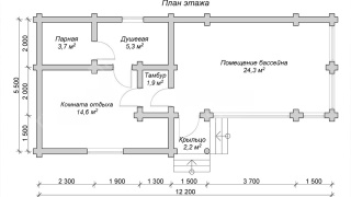 Баня из бревна 5.5×12.2 м (ББ-15), 67.1 м²