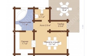 Баня из оцилиндрованного бревна 6×9 (ББ-49), 60 м²