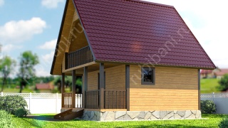 Баня из бруса 6×4 с террасой и балконом (Б-3), 24 м²