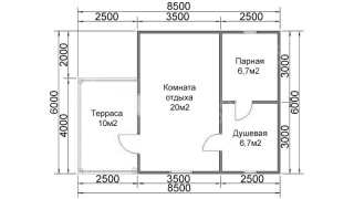 Баня из бруса 8.5×6 (Б-42), 51 м²