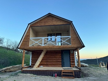 Дом-баня 6×8 с террасой и балконом, 48 м²